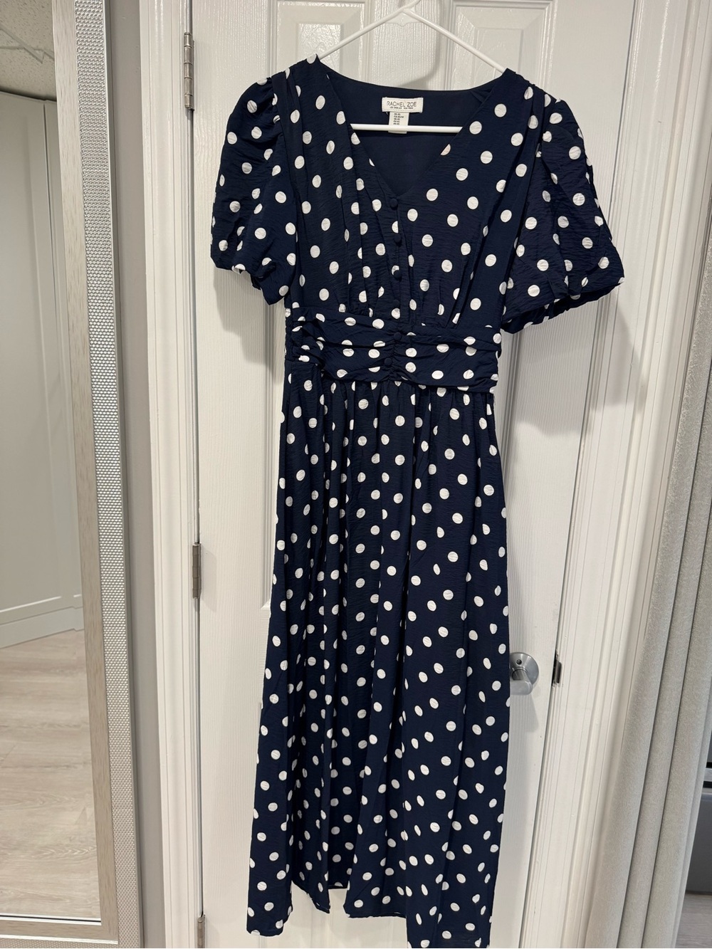 Rachel Zoe Navy and White Polka Dot Midi Dress